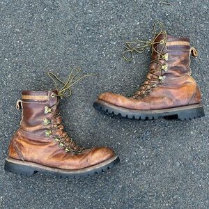 Vintage Herman Survivor Boots Military Brown Leather 1960s Vibram Eyelet Size 12